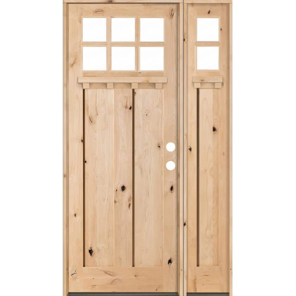 Krosswood Doors 50 in. x 96 in. Craftsman Knotty Alder 3 Pnl 6 LT DS Unfinished Left-Hand Inswing Prehung Front Door/Right Sidelite