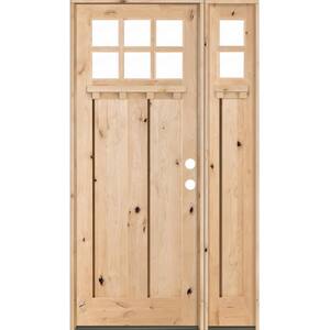 50 in. x 96 in. Craftsman Knotty Alder 3 PNL 6 Lt DS Unfinished Left-Hand Inswing Prehung Front Door/Right Sidelite
