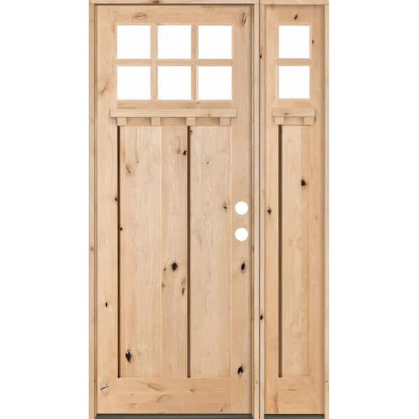 Krosswood Doors 56 in. x 96 in. Craftsman Knotty Alder 3 PNL 6 Lt DS Unfinished Left-Hand Inswing Prehung Front Door/Right Sidelite