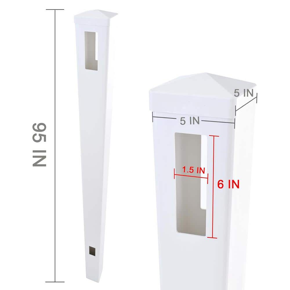 95 in. White Vinyl Garden Fence Posts with Caps, Set of 2