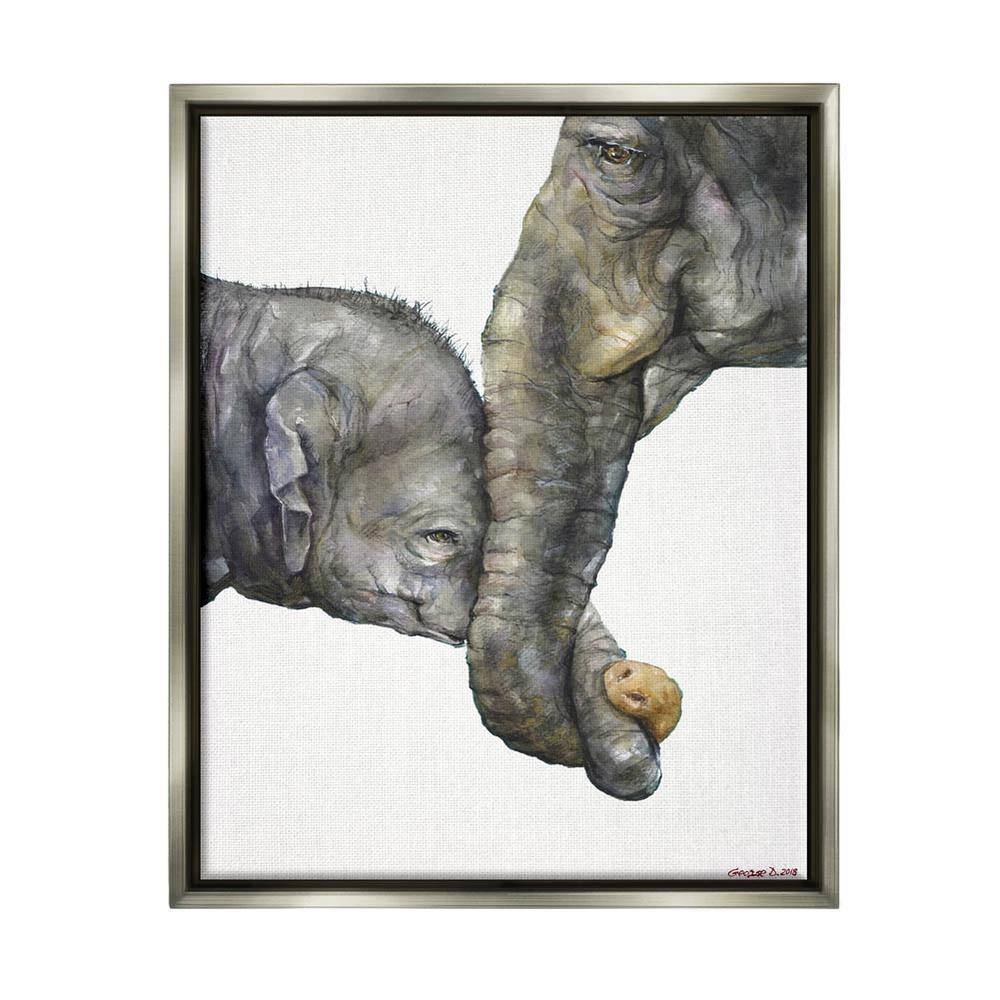 Cute Baby Elephant Family Watercolor Painting by George Dyachenko Floater Frame Animal Wall Art Print 21 in. x 17 in. price history on PriceWatchPro