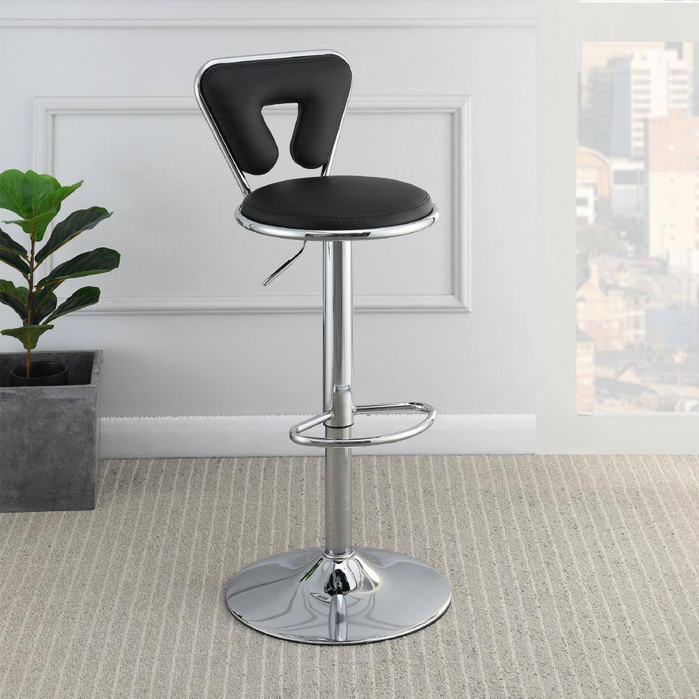 Adjustable Black Faux Leather Swivel Barstool with Metal Base