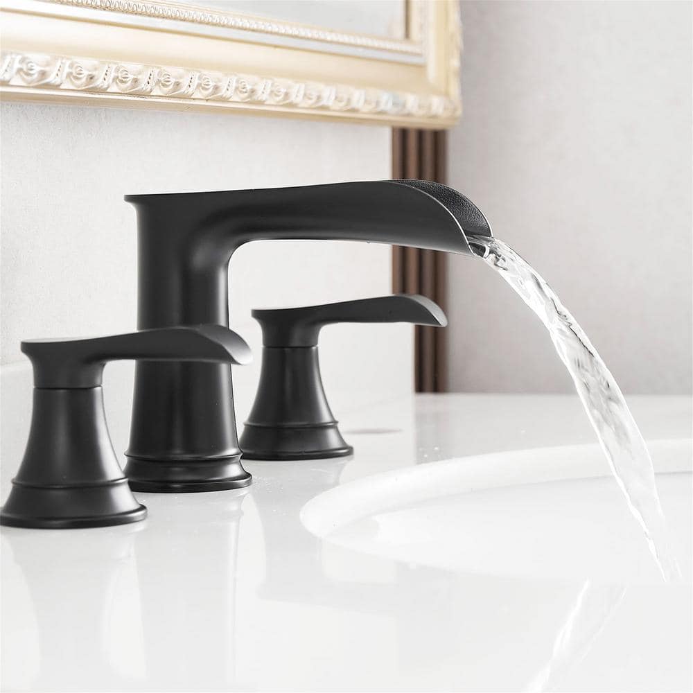Matte Black 8-Inch Widespread Waterfall Bathroom Faucet