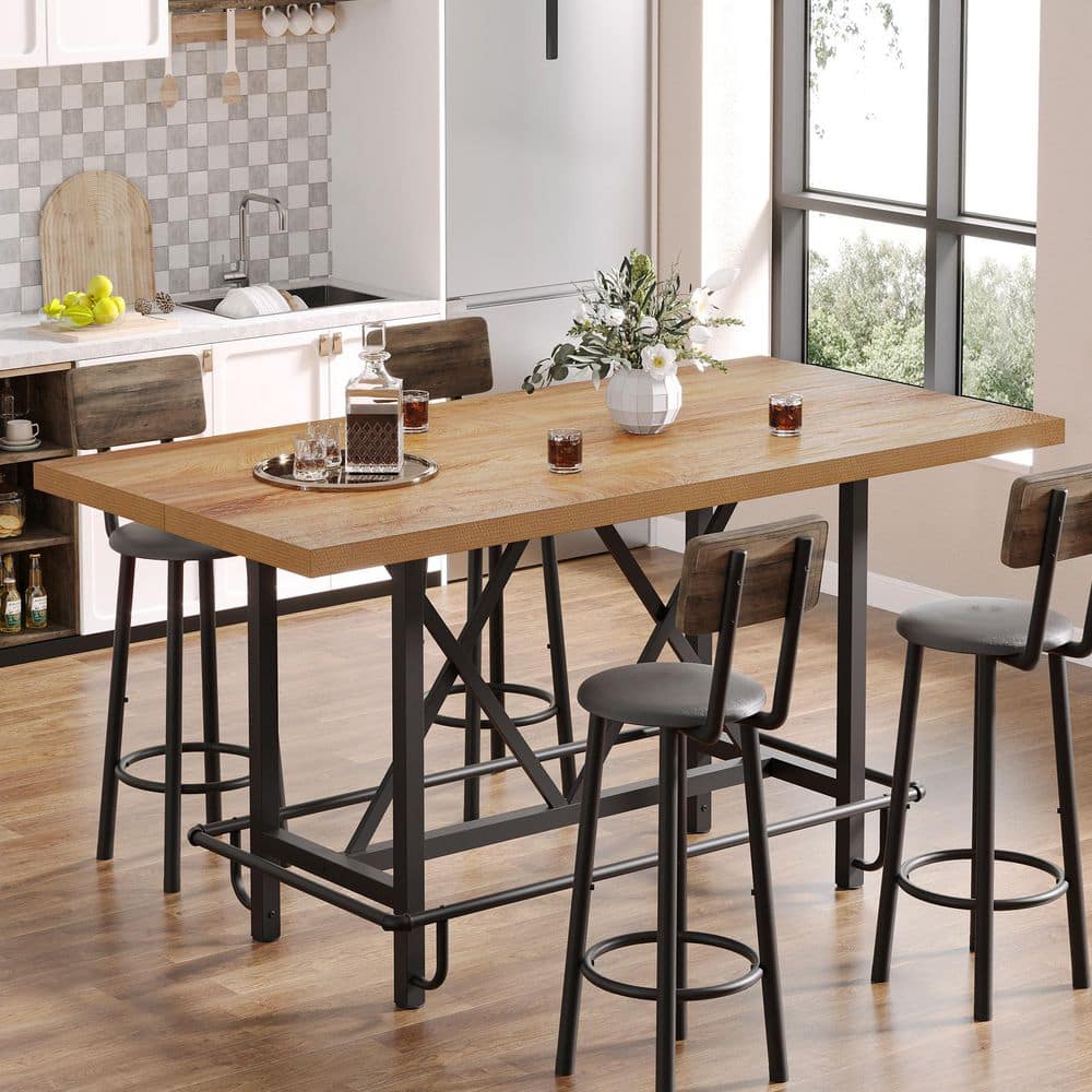 BYBLIGHT 35.43 in. H Modern Brown Wood Rectangle Bar Table with ...