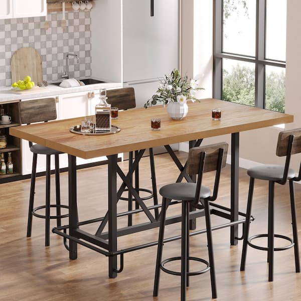 BYBLIGHT 35.43 in. H Modern Brown Wood Rectangle Bar Table with ...