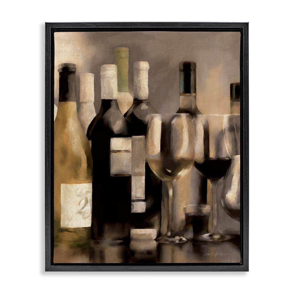 Wine Bottles on Bar by Carol Robinson Black Floater Frame Food Graphic Art Print 31 in. x 25 in.