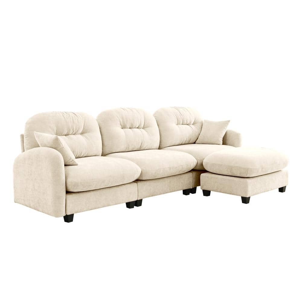 72 in. Armless 4-piece Chenille Tufted Backrest L-Shaped Sectional Sofa with Ottoman in Beige price history on PriceWatchPro