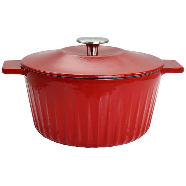 MARTHA STEWART 5 qt. Enameled Cast Iron Round Dutch Oven in Red with Lid  985118775M - The Home Depot