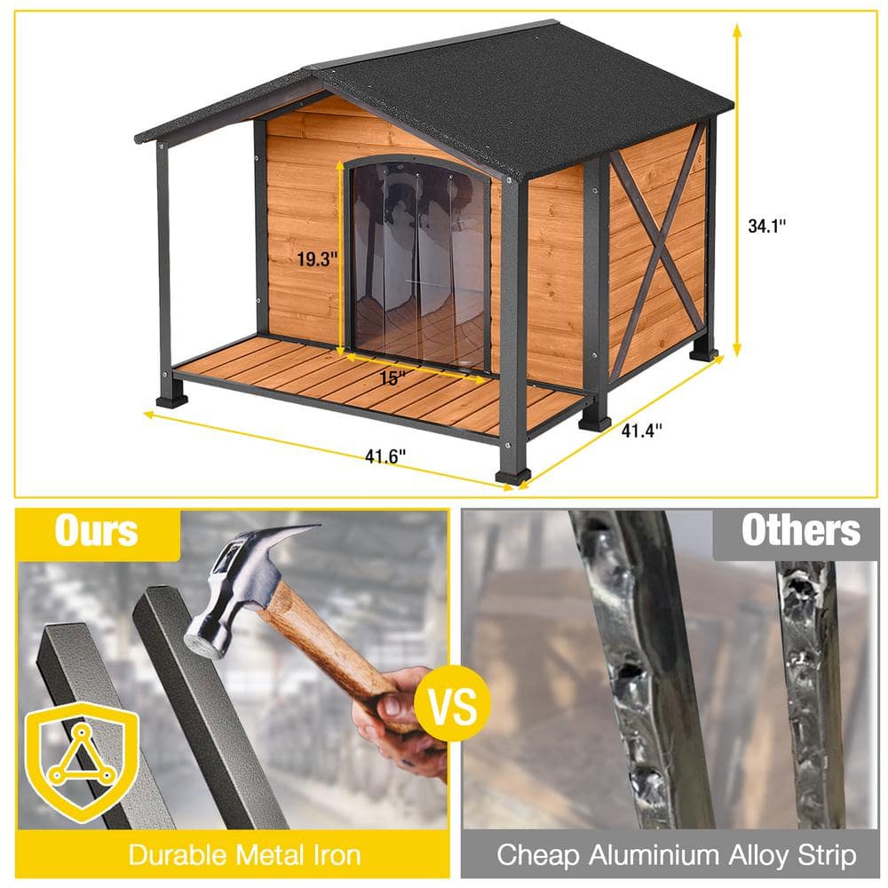 X-Large Brown Insulated Wood Dog House with Pitched Roof