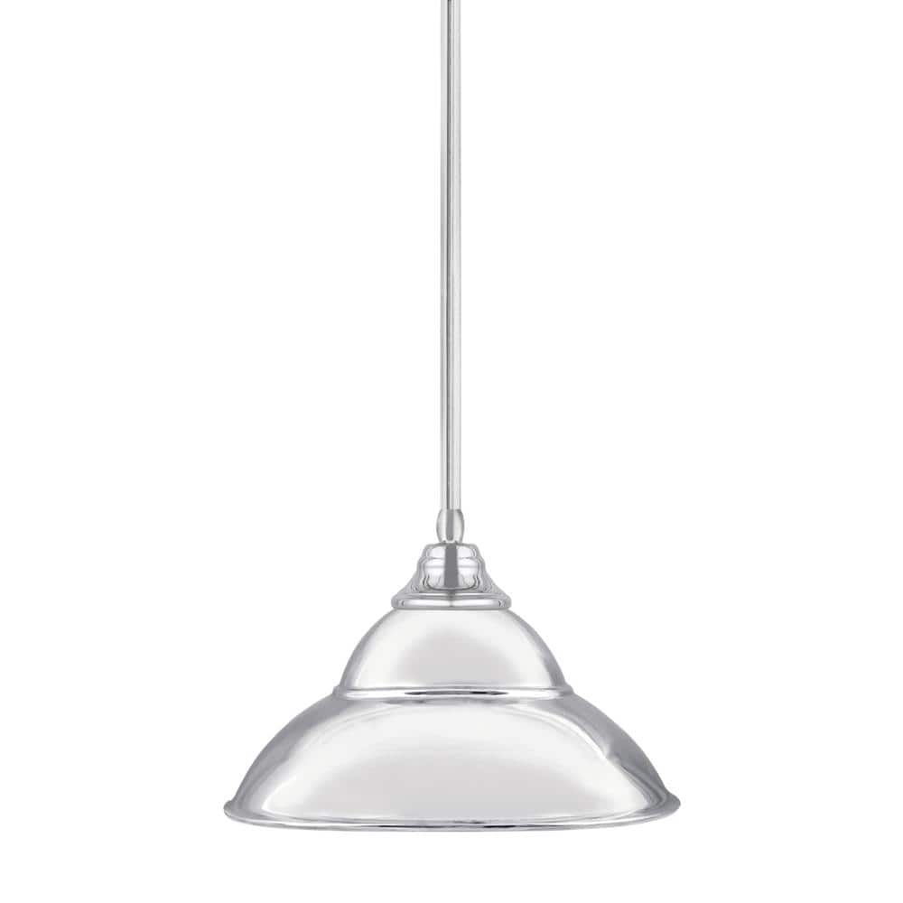 Sparta 100-Watt 1 Light Chrome Shaded Pendant Light with 13 in. Chrome Meta