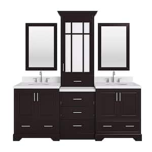 Stafford 84 in. W x 22 in. D x 89 in. H Double Freestanding Bath Vanity in Espresso with Carrara White Quartz Top