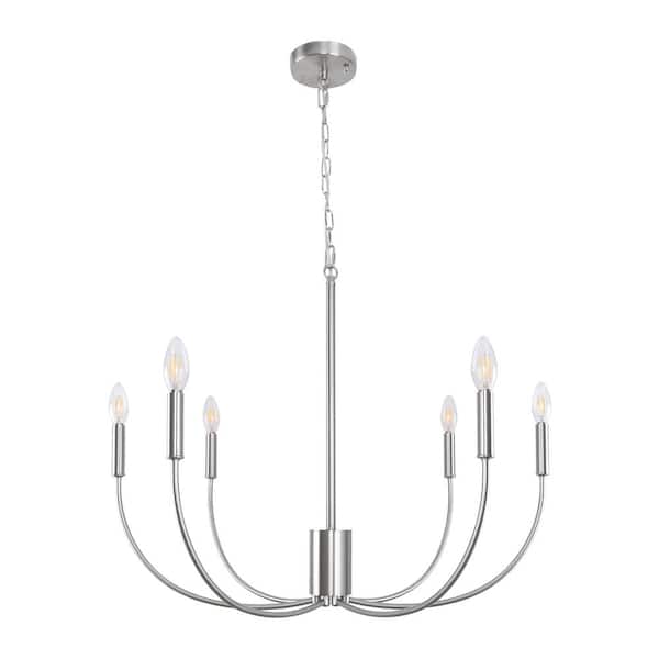 Unbranded 6-Light Nickel Candle Style Classic Modern Dimmable Chandelier for Kitchen Island Dining Room Bedroom Foyer