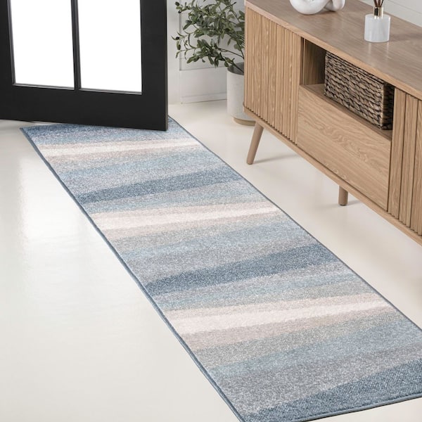 Prism Geometric Striped Blue/Cream/Gray 2 ft. x 8 ft. Runner Rug