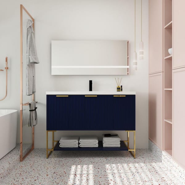 UPIKER Simply 47.2 in. W x 18.1 in. D x 35.0 in. H Freestanding Bath Vanity in Blue with White Resin Top