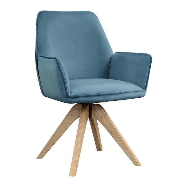Convenience Concepts Miranda Velvet Blue & Natural Wood Swivel Arm Chair