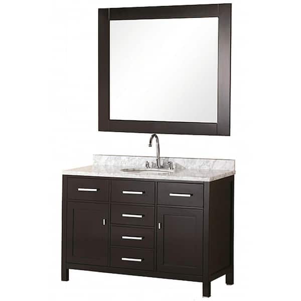 Design Element London 48 in. W x 22 in. D Vanity in Espresso with Marble Vanity Top and Mirror in Carrera White