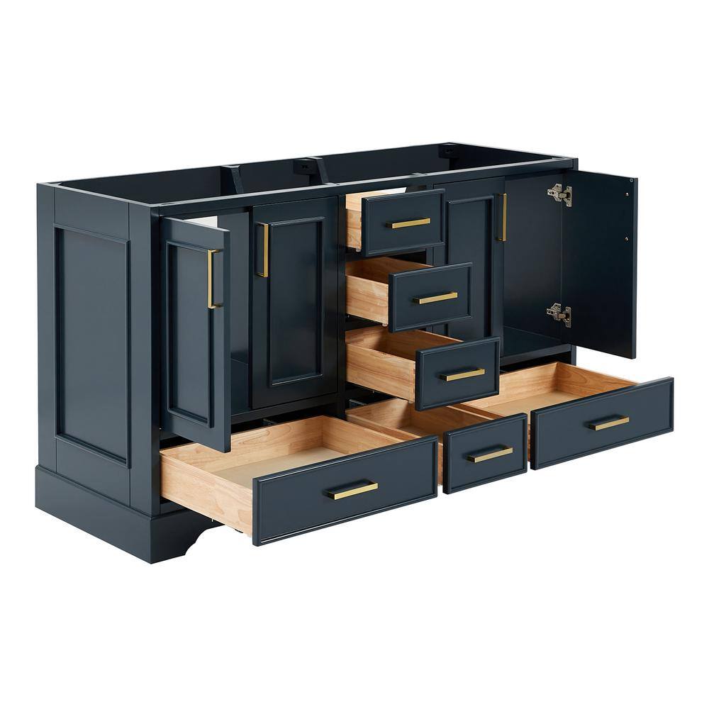 Midnight Blue Double Freestanding Vanity with Satin Brass Hardware