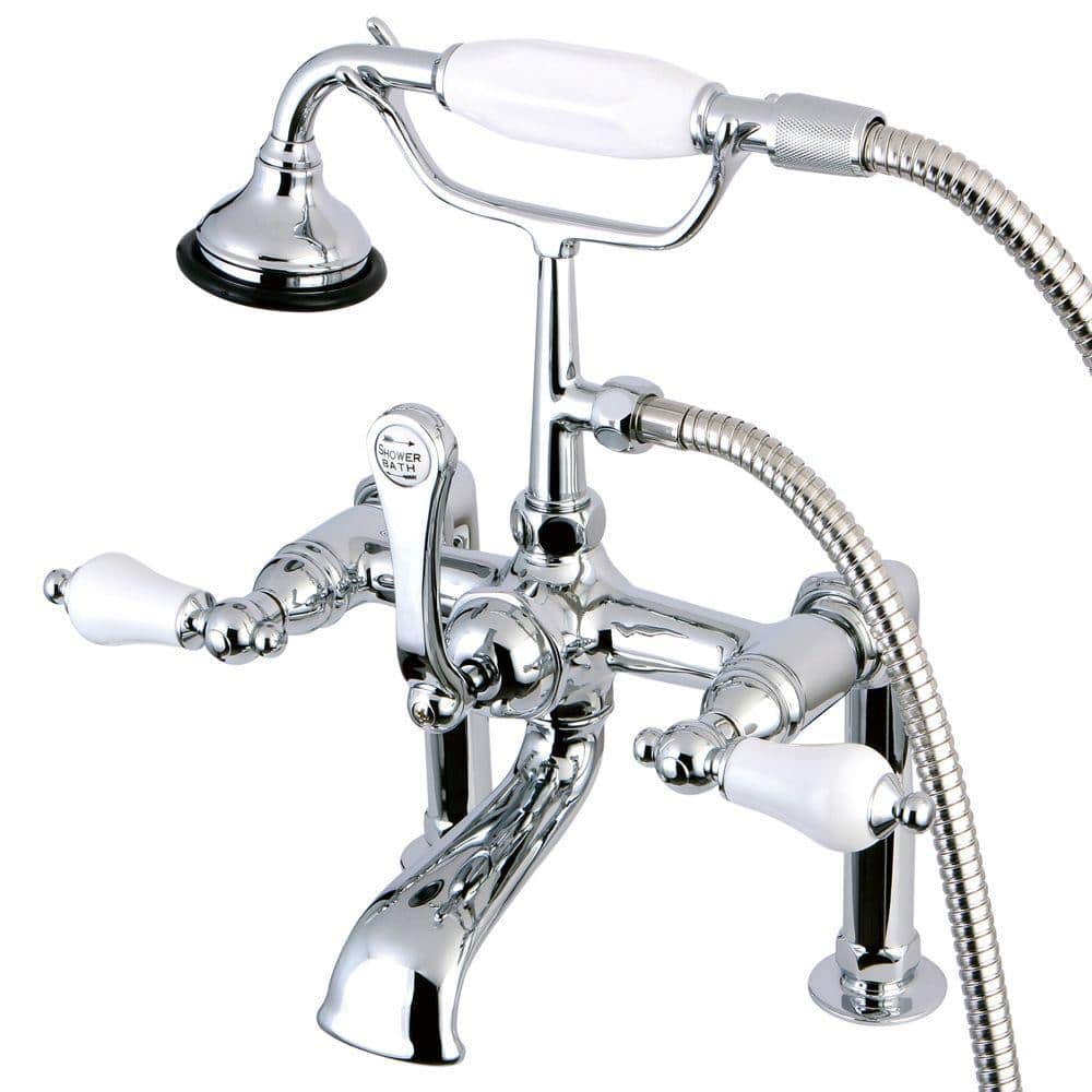 Porcelain Lever 3-Handle Deck-Mount High-Risers Claw Foot Tub Faucet with H
