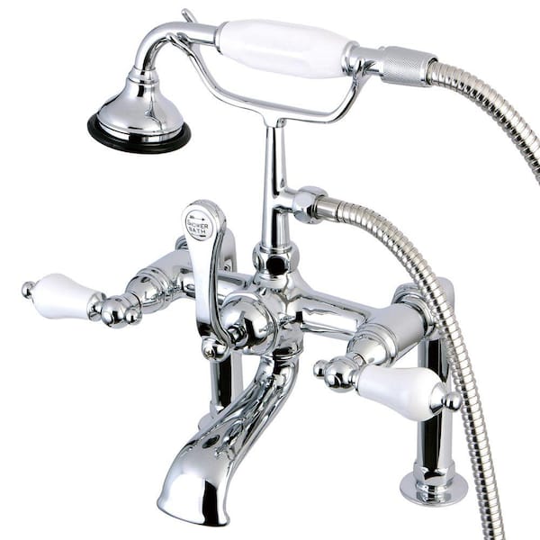 Aqua Eden Porcelain Lever 3-Handle Deck-Mount High-Risers Claw Foot Tub Faucet with Handshower in Polished Chrome