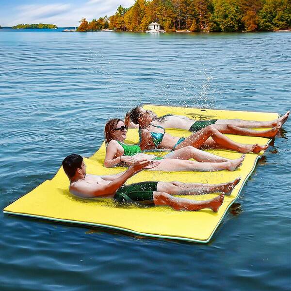 72 in. W x 1.4 in. H Yellow 3-Layer XPE Water Pad Floating Water Mat Foam  Pad Lake Floats Lily Pad with Storage Straps