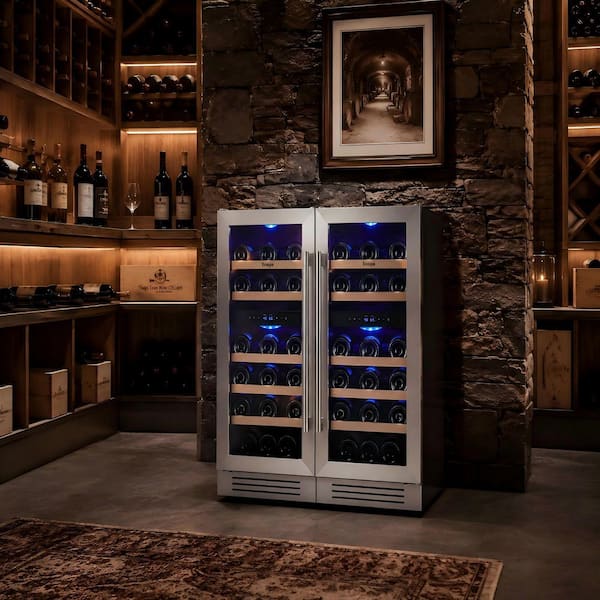 30 in. Quad Zone 56-Bottles Wine Cooler Side-by-Side Refrigerators in Stainless Steel Built-In or Freestanding