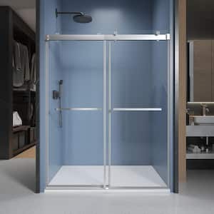 72 in. W x 76 in. H Double Sliding Frameless Shower Door in Brushed Nickel with Soft-Closing and Clear 3/8 in. Glass