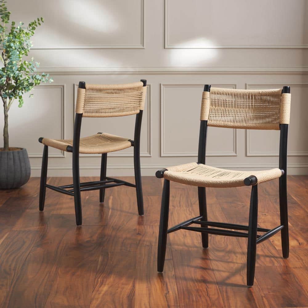 Masha Natural/Black 21.3 in. Wood Dining Chair Set of 2