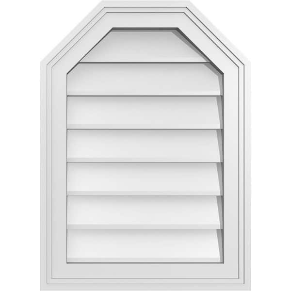 Ekena Millwork 16 in. x 22 in. Octagonal Top Surface Mount PVC Gable Vent: Decorative with Brickmould Frame