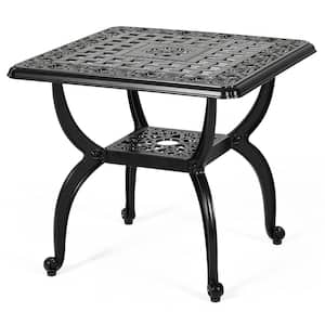 Patio Outdoor Cast Aluminum Square Side End Table Bistro Coffee Table with Adjustable Foot Pads for Backyard Garden