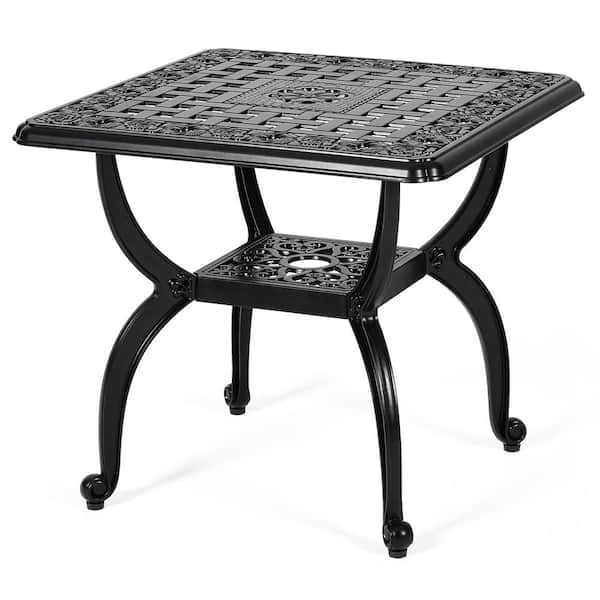 DEXTRUS Patio Outdoor Cast Aluminum Square Side End Table Bistro Coffee Table with Adjustable Foot Pads for Backyard Garden