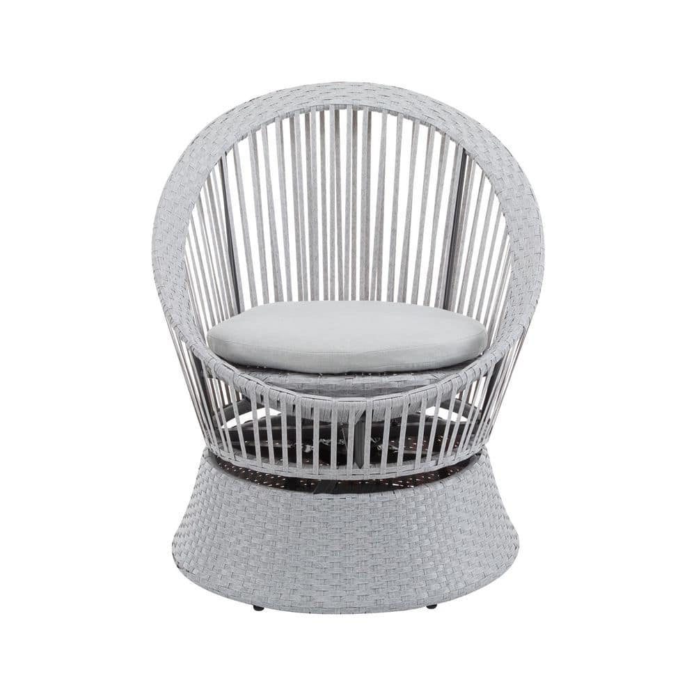 Modern Stylish Round Design Wicker Outdoor Lounge Chair with Silver Cushion