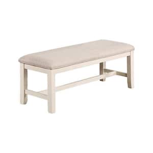 50 in. White and Beige Backless Bedroom Bench with Cushioned Seat and Straight Legs