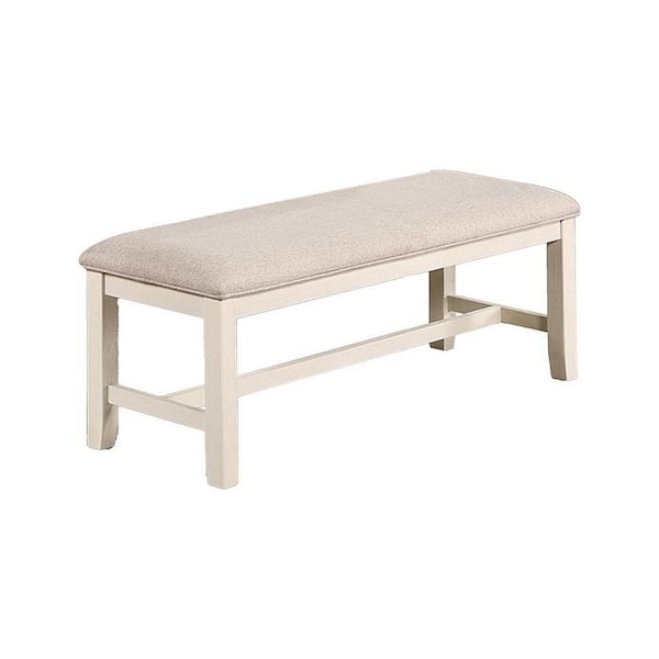 Benjara 50 in. White and Beige Backless Bedroom Bench with Cushioned Seat and Straight Legs
