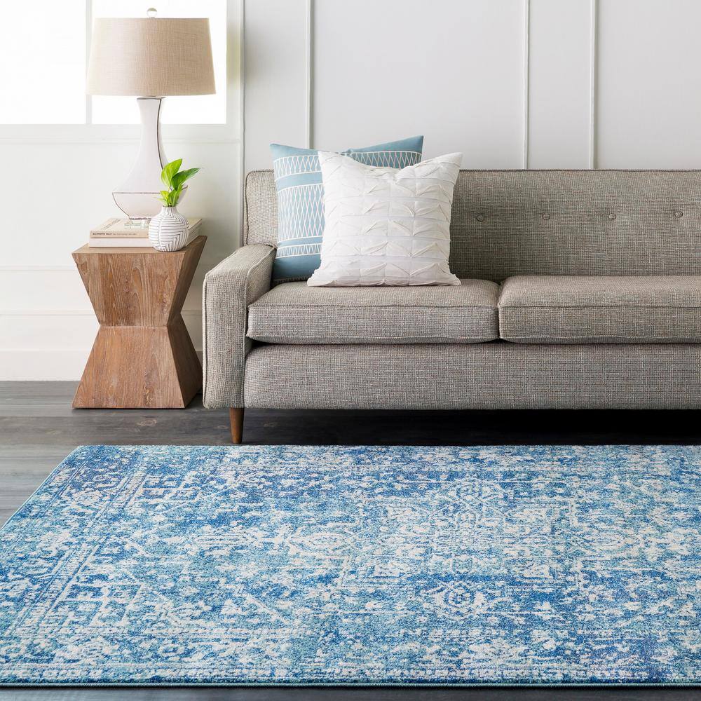 Blue Rectangular 8' x 10' Vintage Medallion Polypropylene Area Rug