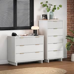 Granville White 5-Drawer 23.62 in. W Tall Dresser and 3-Drawer 37.8 in. W Standard Dresser (Set of 2)