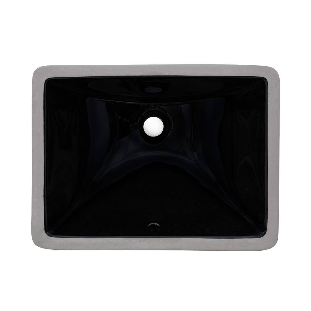 Black Rectangular Ceramic Undermount Bathroom Sink with Overflow