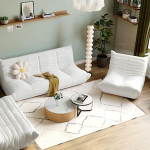 Modern 2-Piece Teddy Velvet 3 Seater Lazy Sofa and Single Sofa Chair Living Room Set, Beige