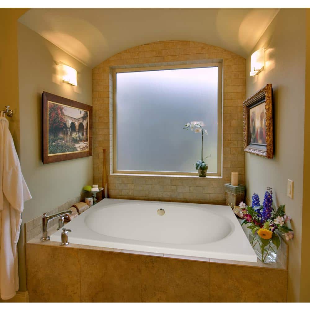 Modern White Round Drop-In Fiberglass Bathtub with Air/Whirlpool Combo