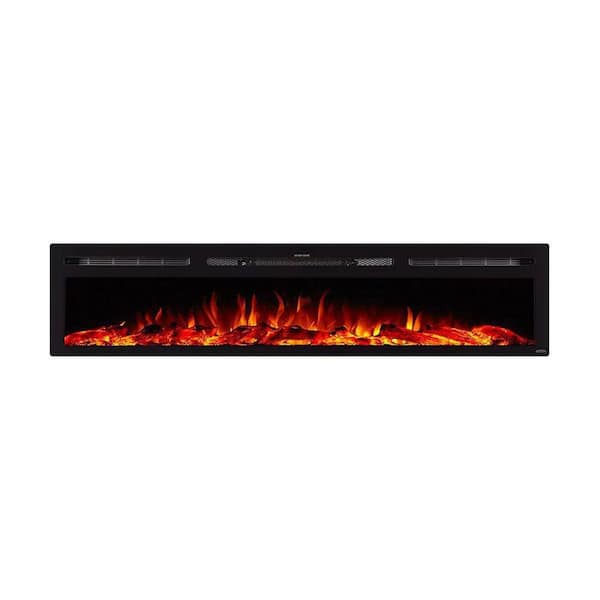 Sideline 84 in. Wall Mount or Recessed Smart Electric Fireplace in Black with LED Flame