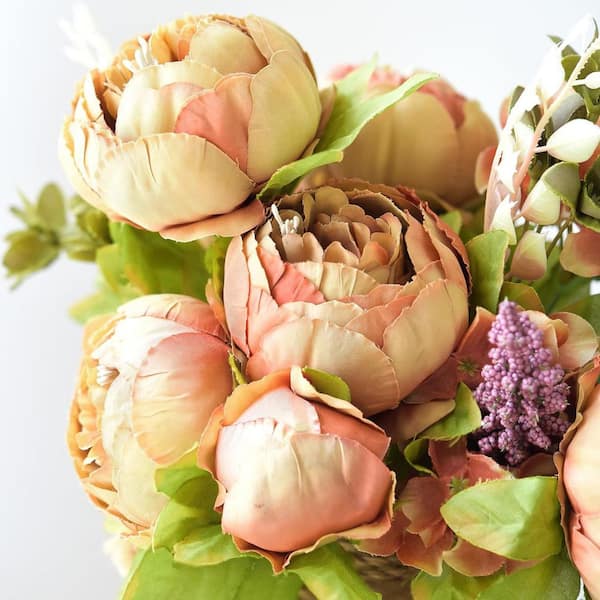 19.7 in. Brown Indoor Artificial Peony Flower 2-Bouquets