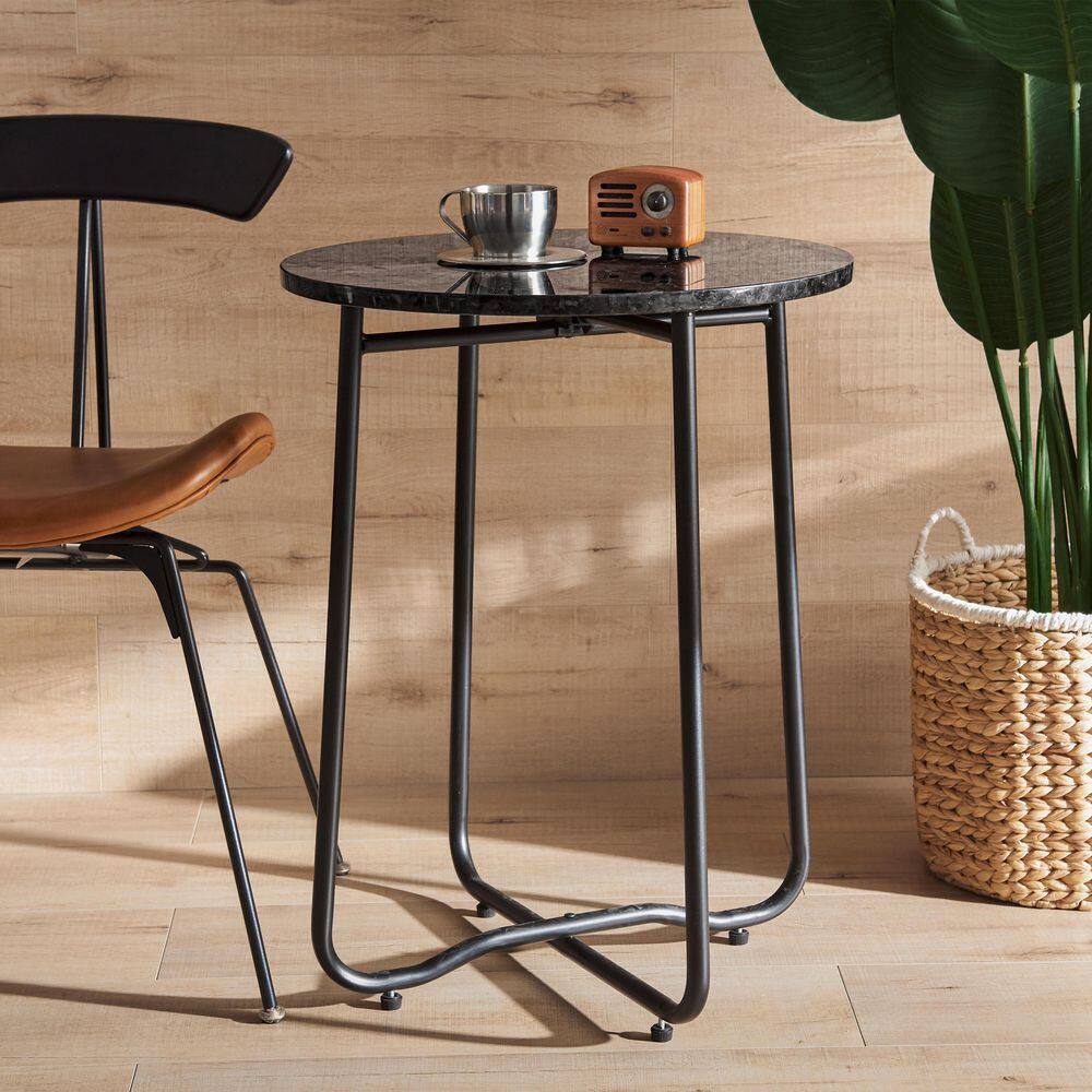 SUNRINX 20 in. Black Steel Frame and Star Cloud Pattern Marble Round