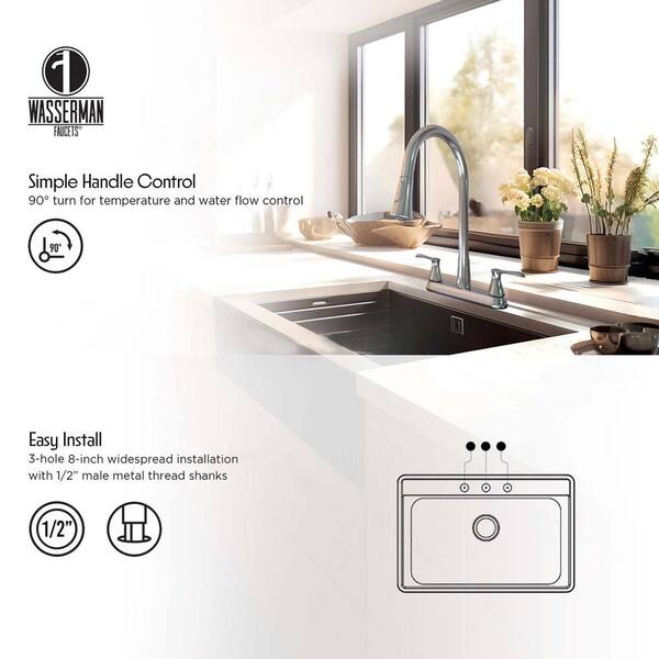 Wasserman 22167043 - Kitchen Sink Faucet Double Handle Pull Down Spray in Chrome Wasserman 22167043 - Kitchen Sink Faucet Double Handle Pull Down Spray in Chrome