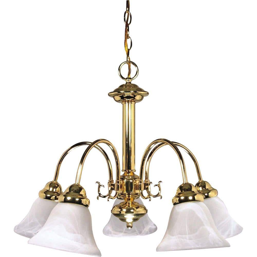 Elegant Alabaster and Polished Brass 24" Chandelier