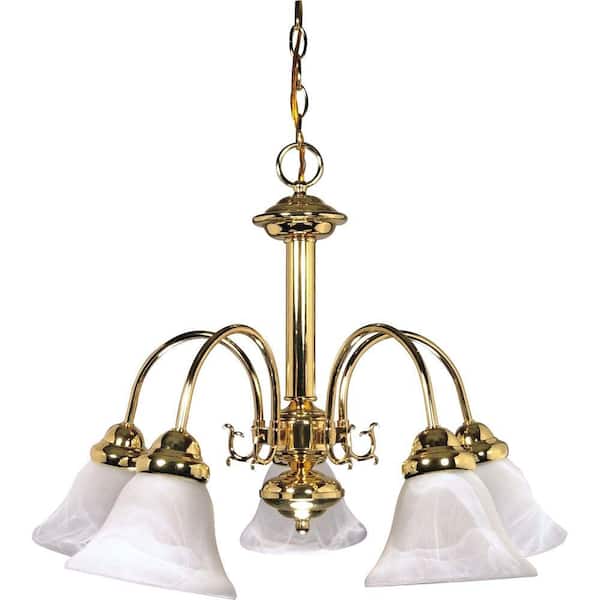 SATCO 5-Light Polished Brass Chandelier with Alabaster Glass
