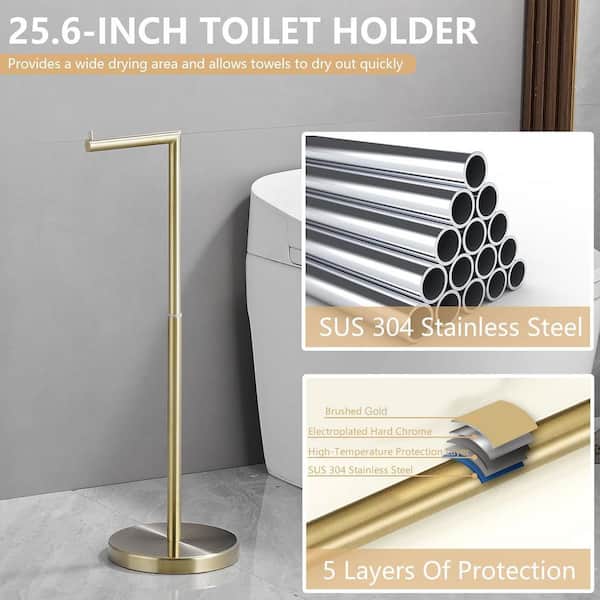 Freestanding Stainless Steel Toilet Paper Stand in Brushed Gold