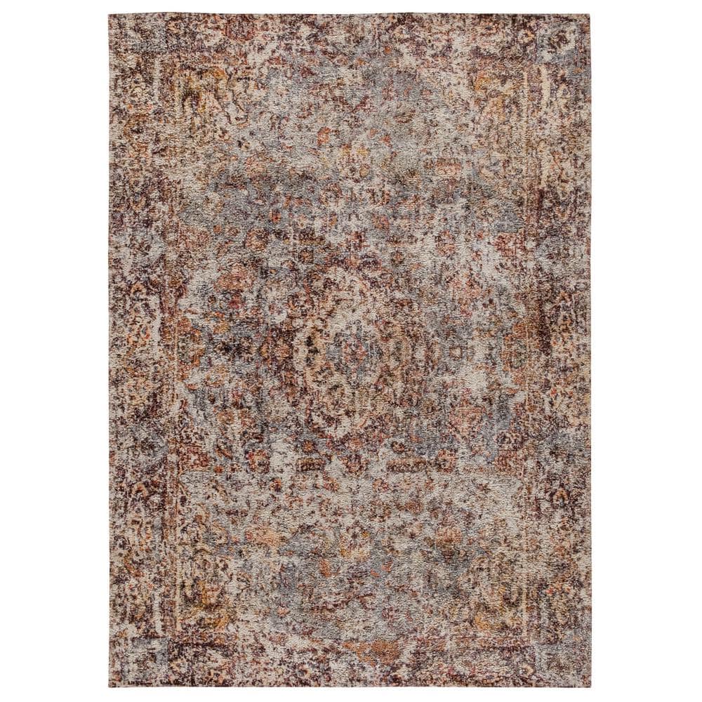 Distressed Red and Gray 8' x 10' Synthetic Area Rug