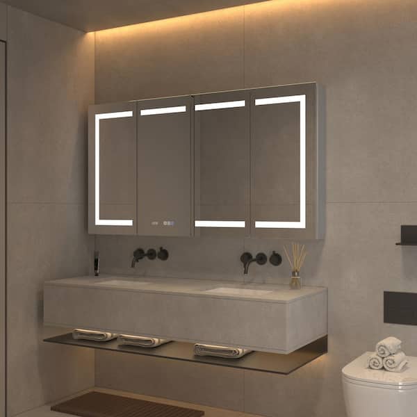 OLUMAT 60 in. W x 32 in. H Rectangular LED Anti-fog Medicine Cabinet with Mirror