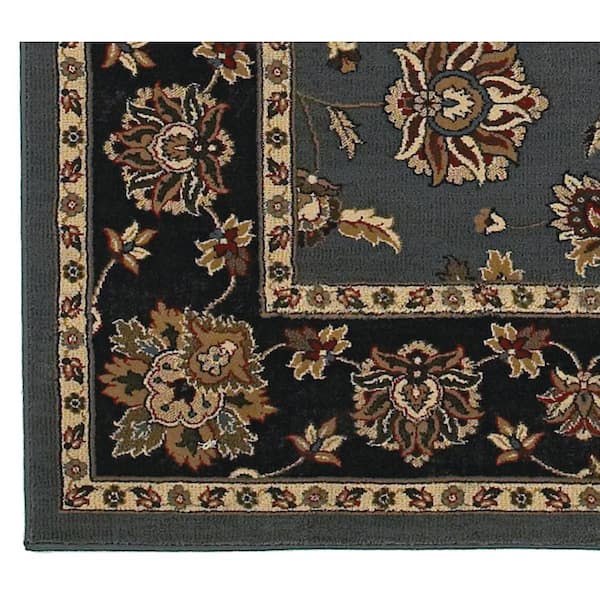 Alyssa Blue/Black 8 ft. x 8 ft. Square Floral Border Area Rug