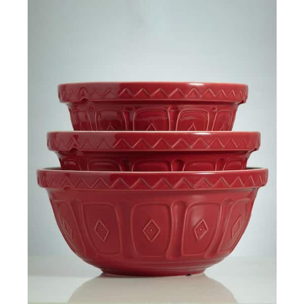 red ceramic mixing bowl set