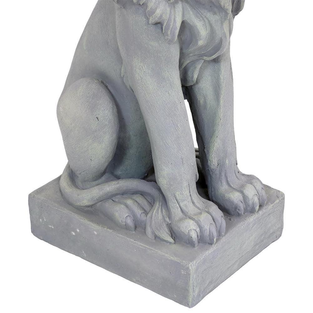 Gray Concrete Noble Beast Sitting Lion Outdoor Statue - 30"